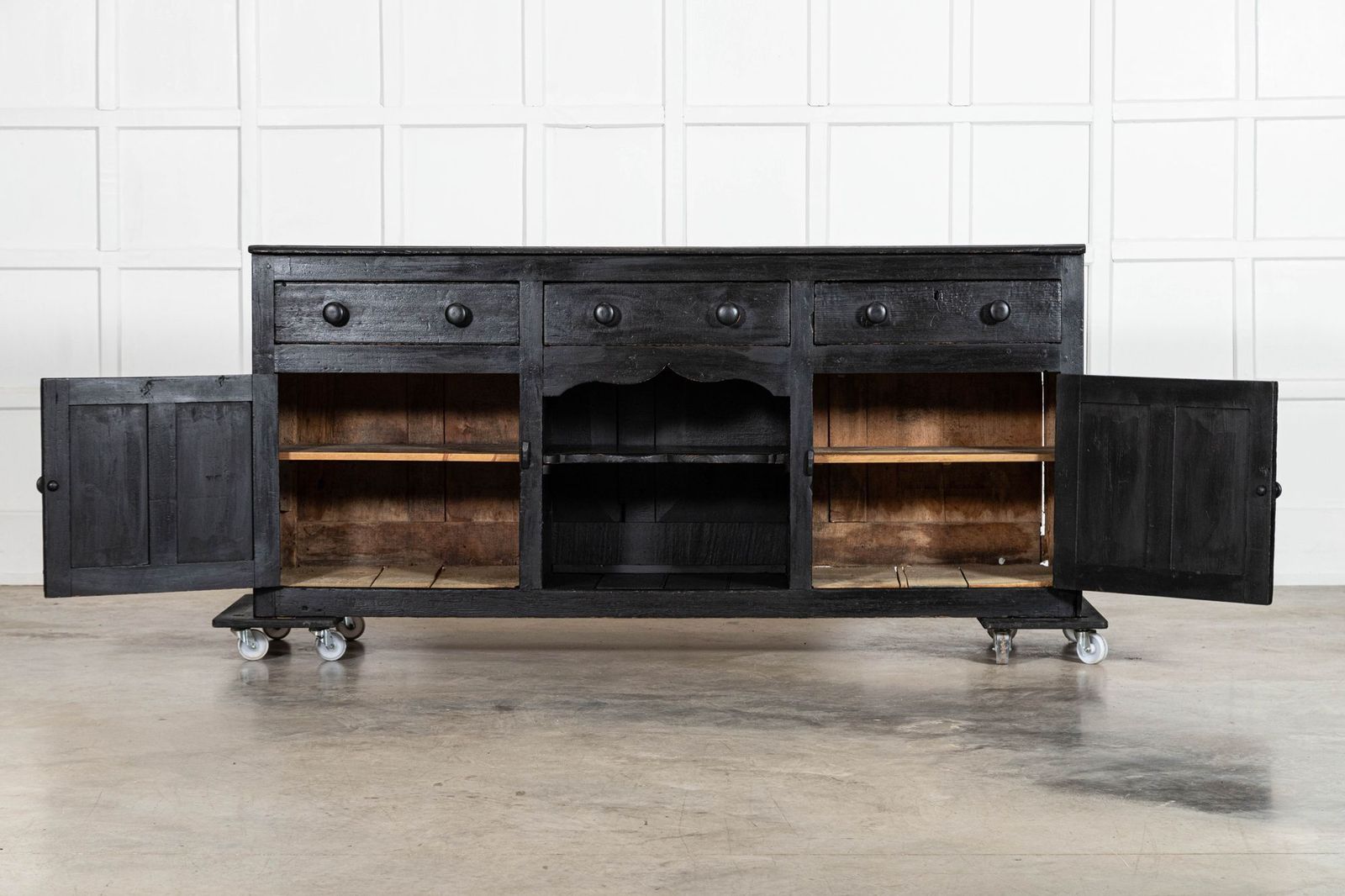 19thc English Country Ebonised Pine Dresser Base photo for sale
