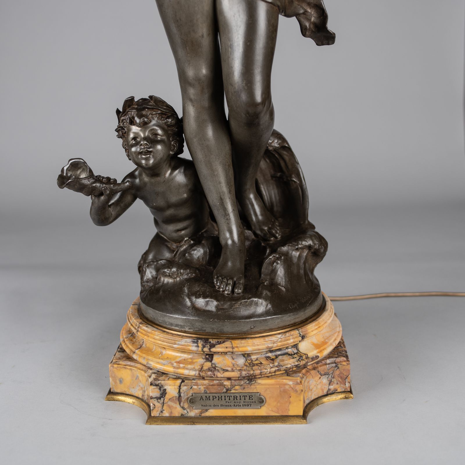A Stunning 19th Century French Silvered Spelter Figural Lamp Sculpture, Signed Auguste Moreau photo furniture