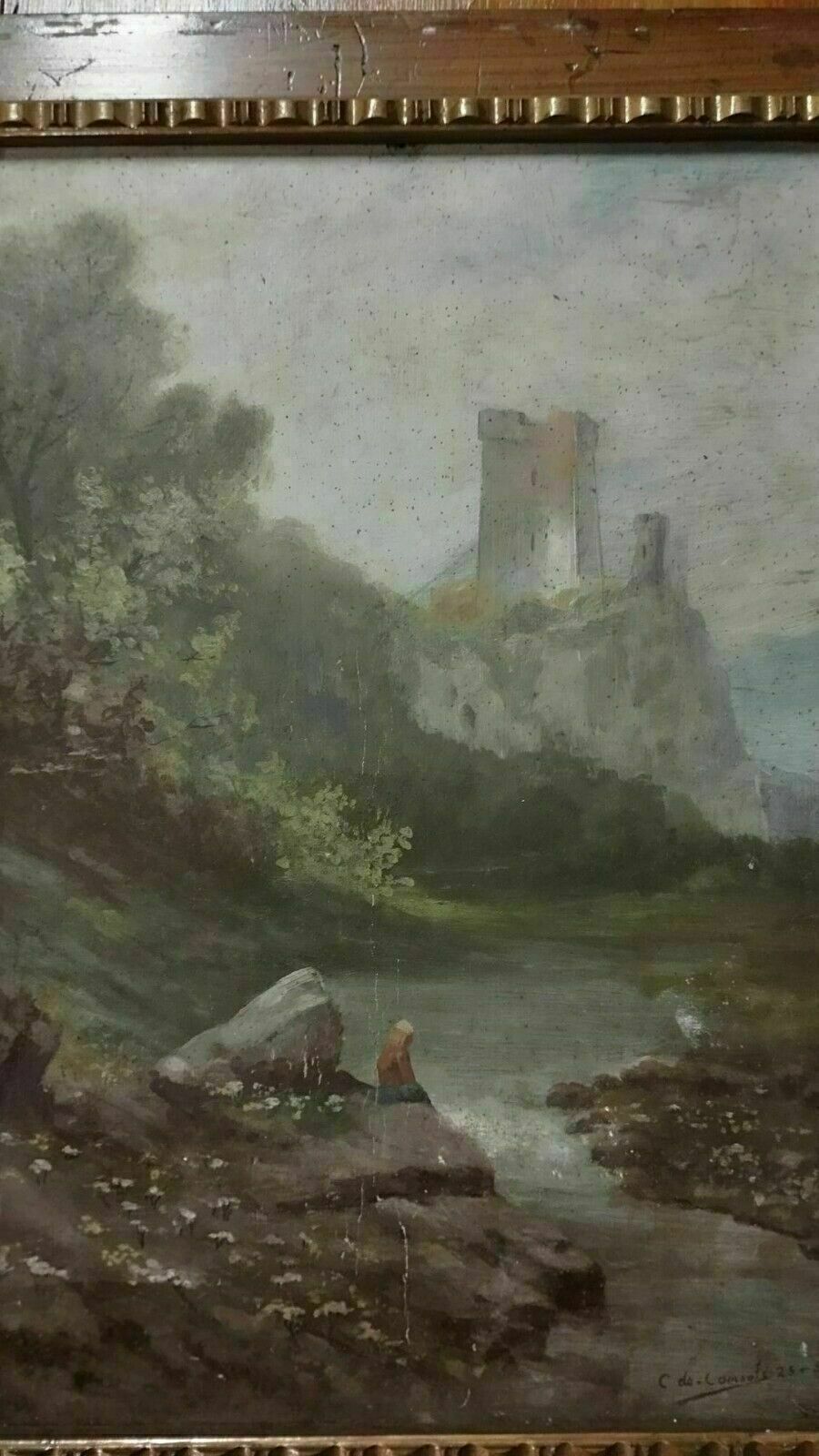 photo furniture Painting Early 1900s Oil On Cardboard Italy C.De Consoli