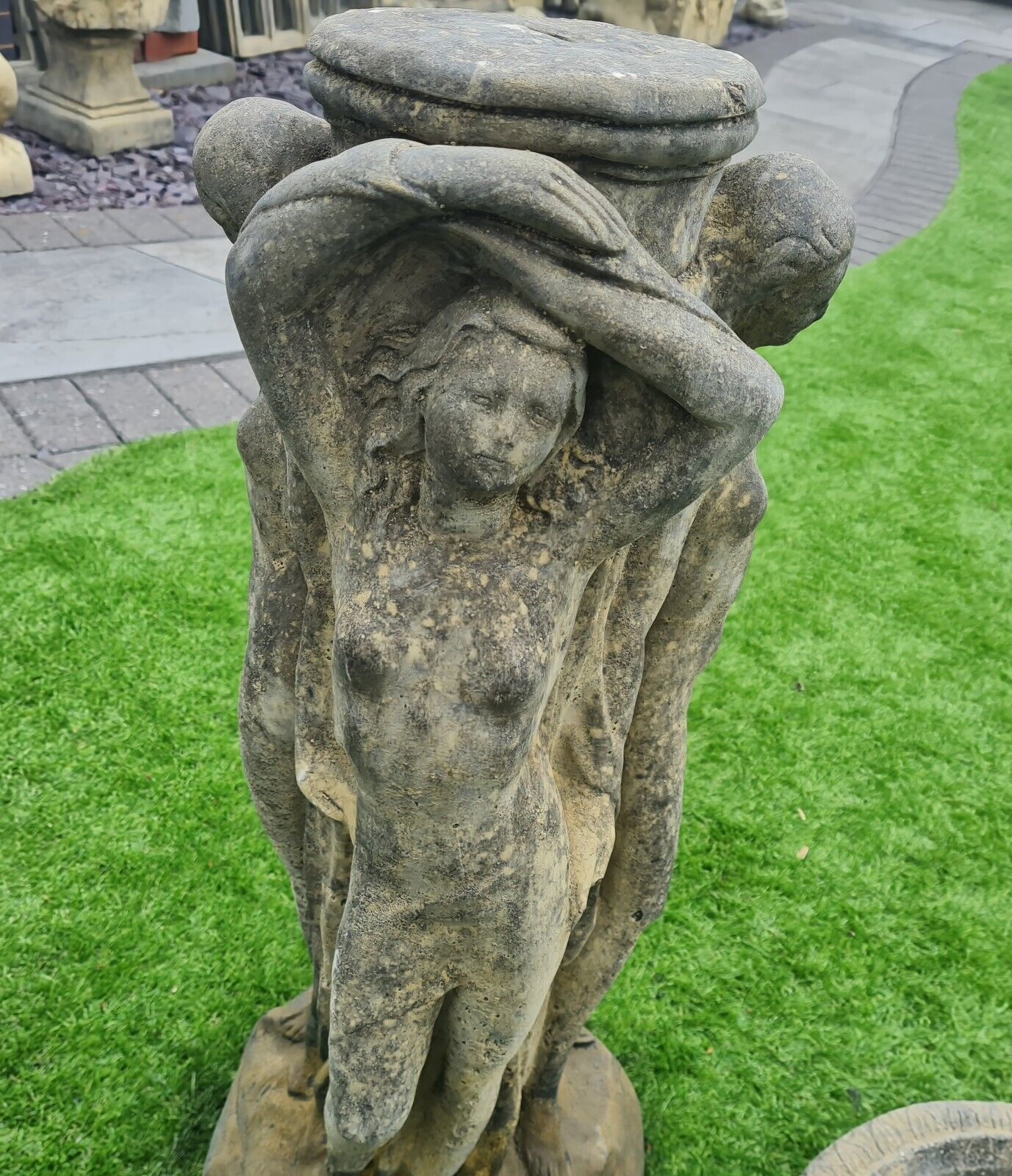 photo for sale Superb Vintage 3 Graces Bird Bath English Country Stone 0181.