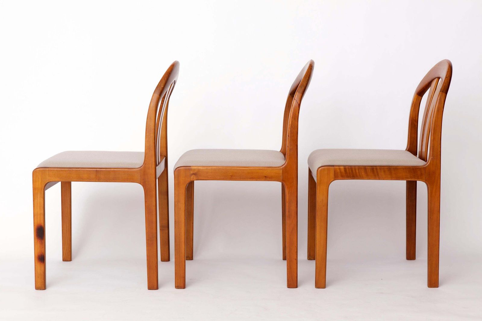 Set Of 4 Vintage Dining Chairs By Lübke – Germany 1970s – Cherrywood & Gray Upholstery photo for sale