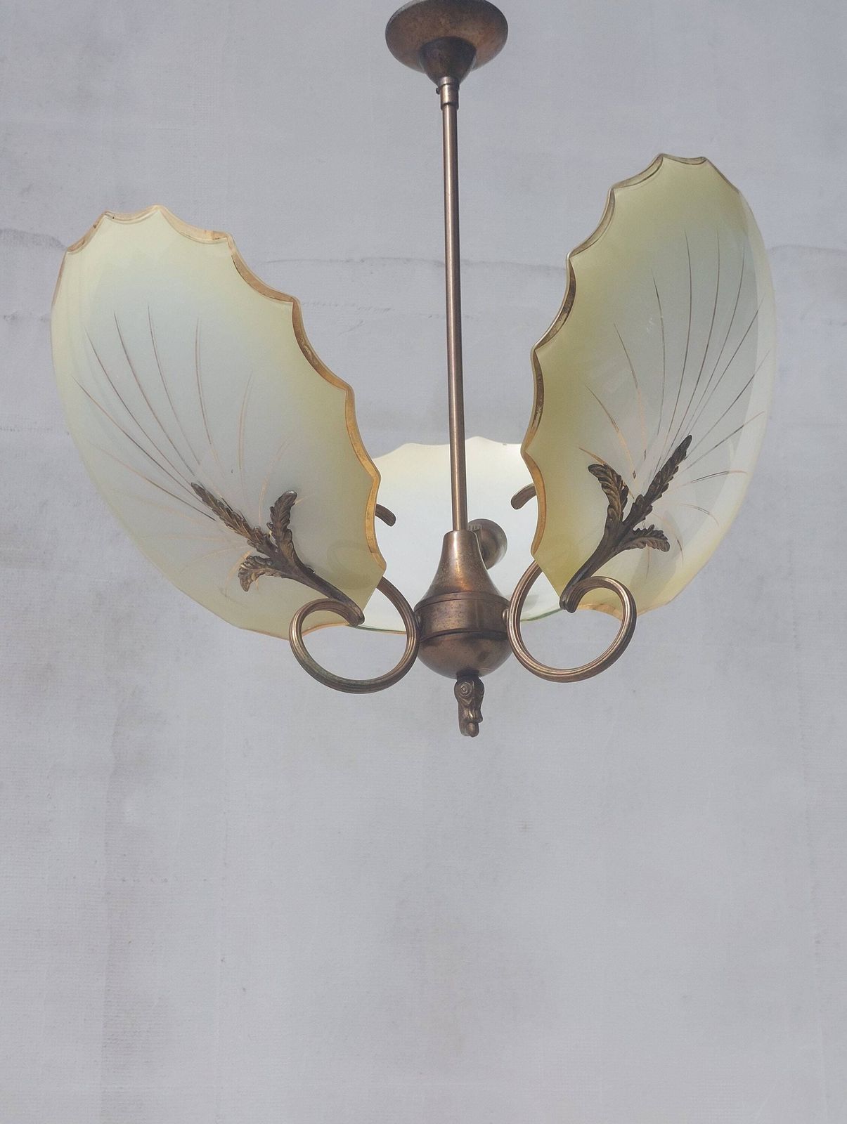 Art Deco Chandelier, Murano Glass By Salviati, Three Arms Chandelier, 1930s photo Lighting