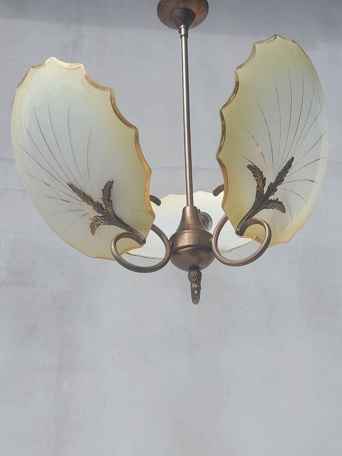 Art Deco Chandelier, Murano Glass By Salviati, Three Arms Chandelier, 1930s photo vinterior