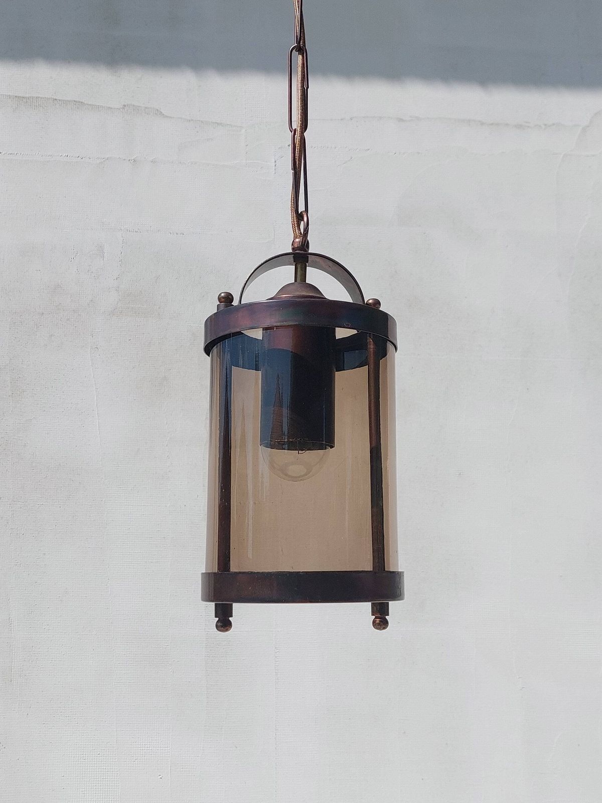 photo furniture Vintage Chandelier, Brutalist Chandelier, Mid Century Pendant Lamp, Vintage Pendant Lamp, Copper Smoked Glass, 70's