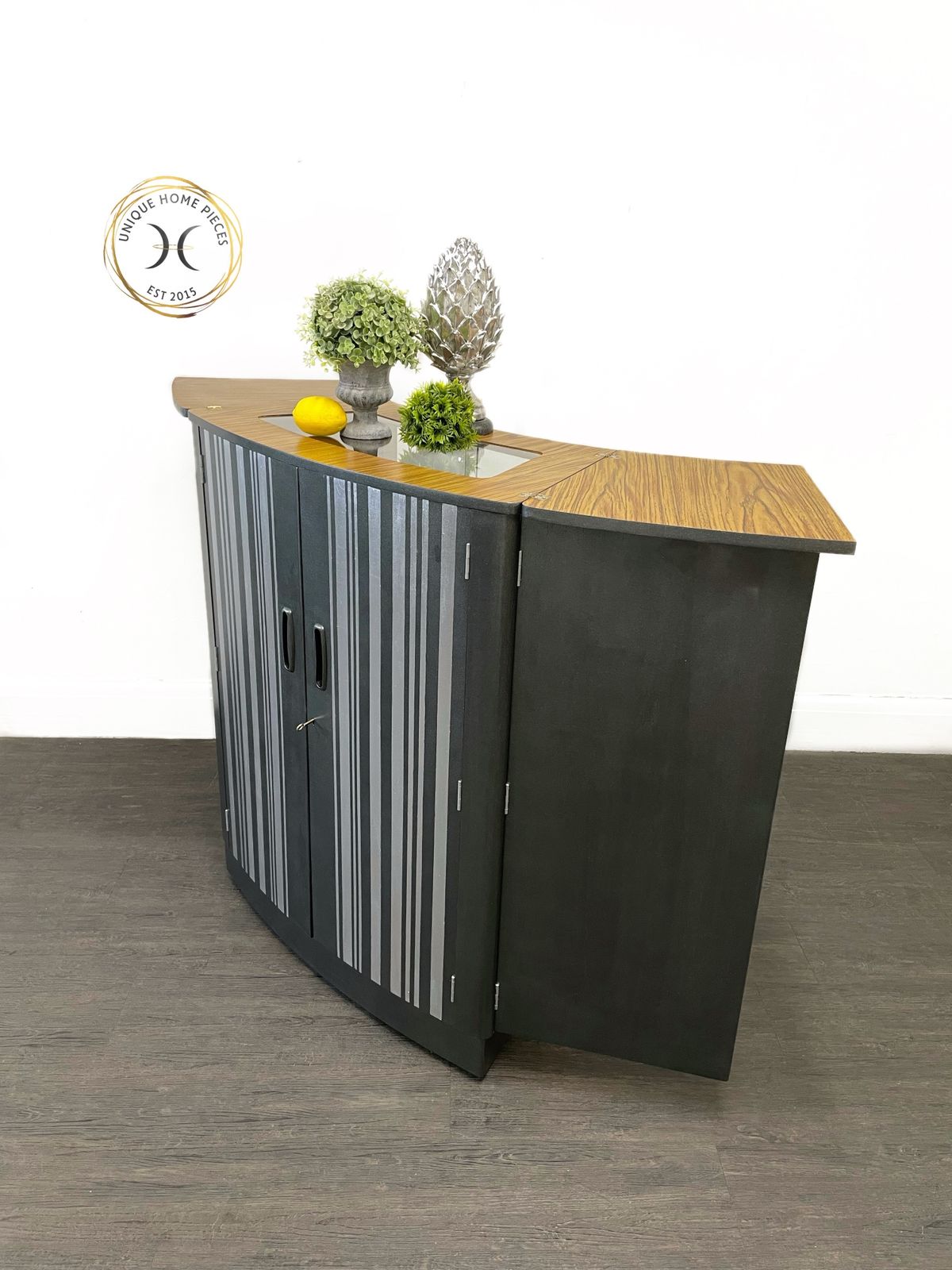 Turnidge Of London Metamorphosis Bespoke Grey Silver Striped Coctail Cabinet/Mcm Bar photo Furniture