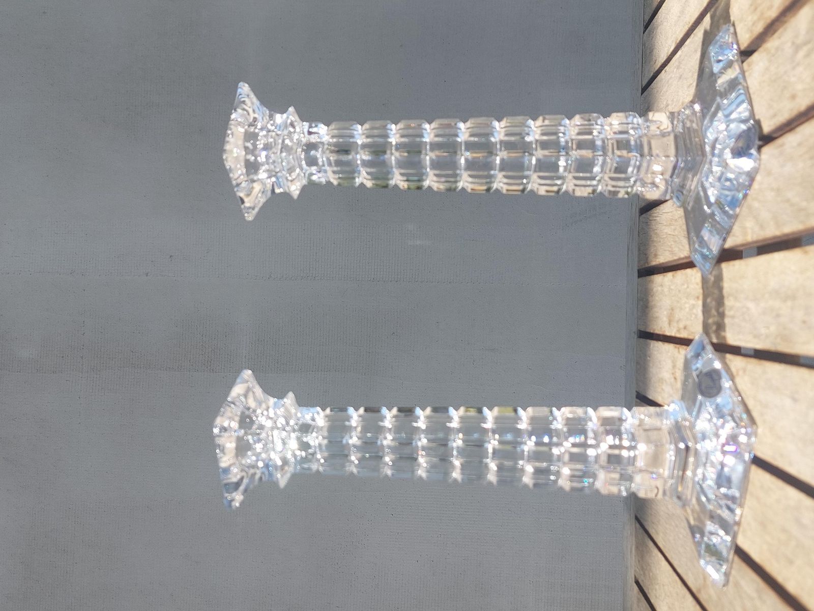 photo for sale Pair Of Crystal Candle Holders, Mid Century Candlesticks, Vintage Crystal Candle Holders, Vintage Crystal, 1980's