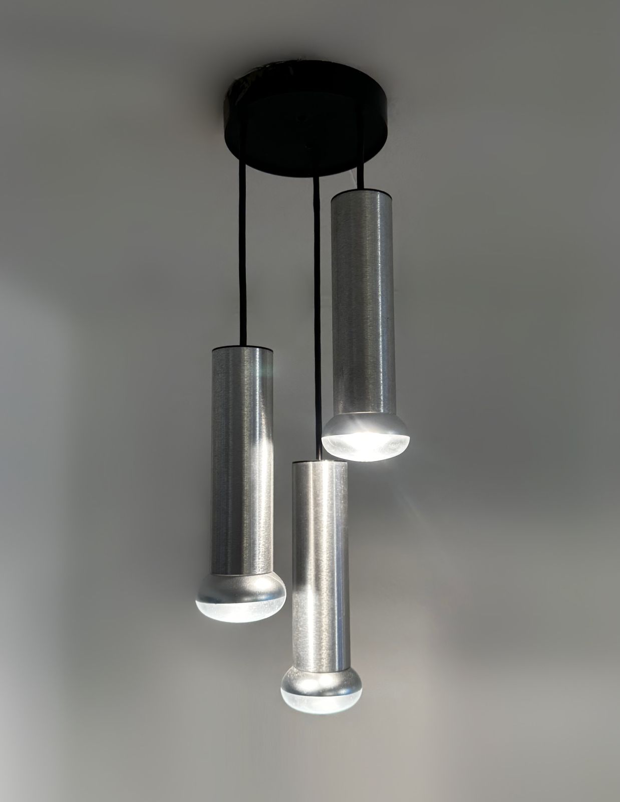 Mid Century Modern Thorn Lighting Tubular Steel Trio Ceiling Pendant, 1960 photo vinterior