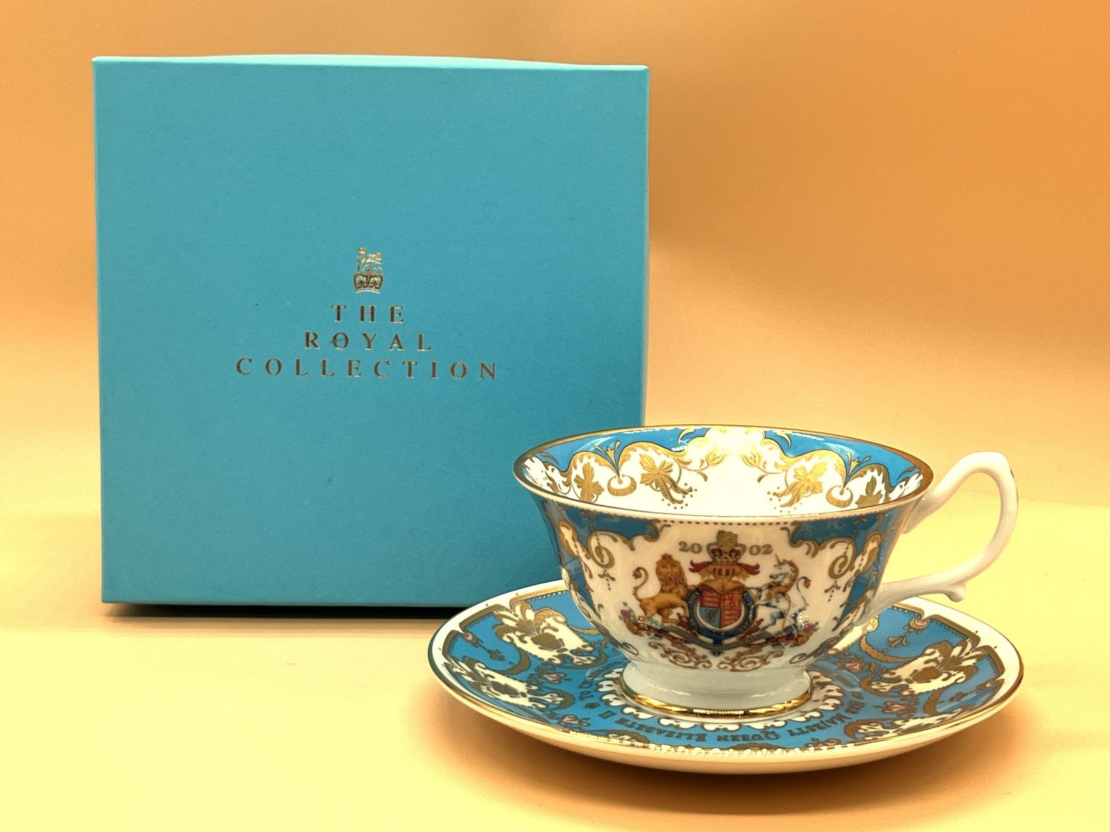 Royal Collection Queen Elizabeth Ll Golden Jubilee 1952   2002 Tea Cup And Saucer Duo In Original Box And Packaging.