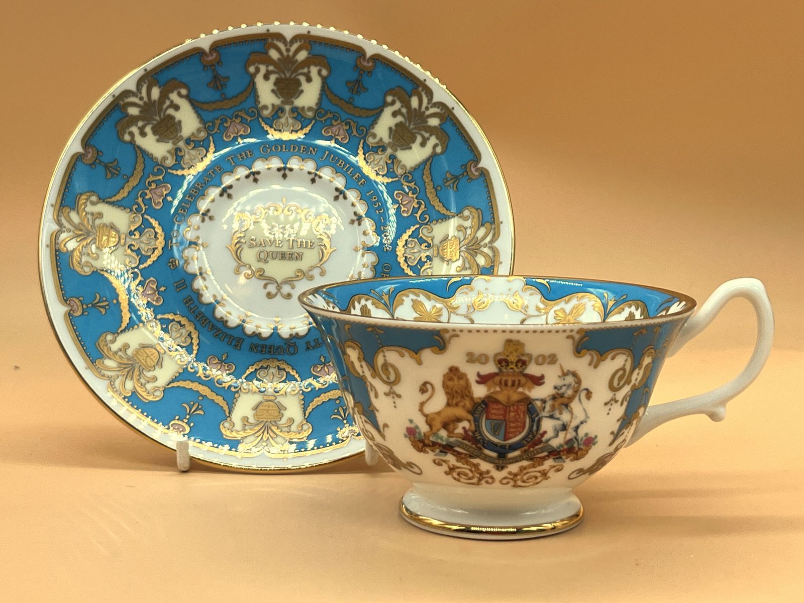 Royal Collection Queen Elizabeth Ll Golden Jubilee 1952   2002 Tea Cup And Saucer Duo In Original Box And Packaging. photo for sale