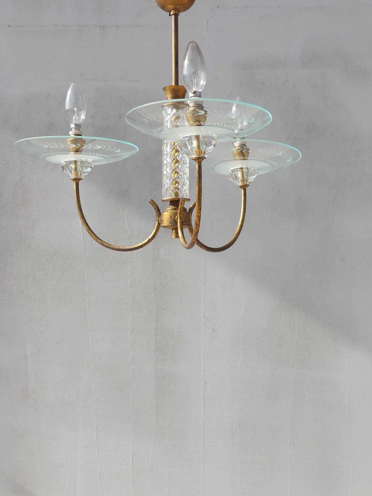 Ceiling Light Attributed To Pietro Chiesa For Fontana Arte, Vintage Chandelier, Fontana Arte, Pietro Chiesa, Art Deco, Italy, 1940s photo for sale