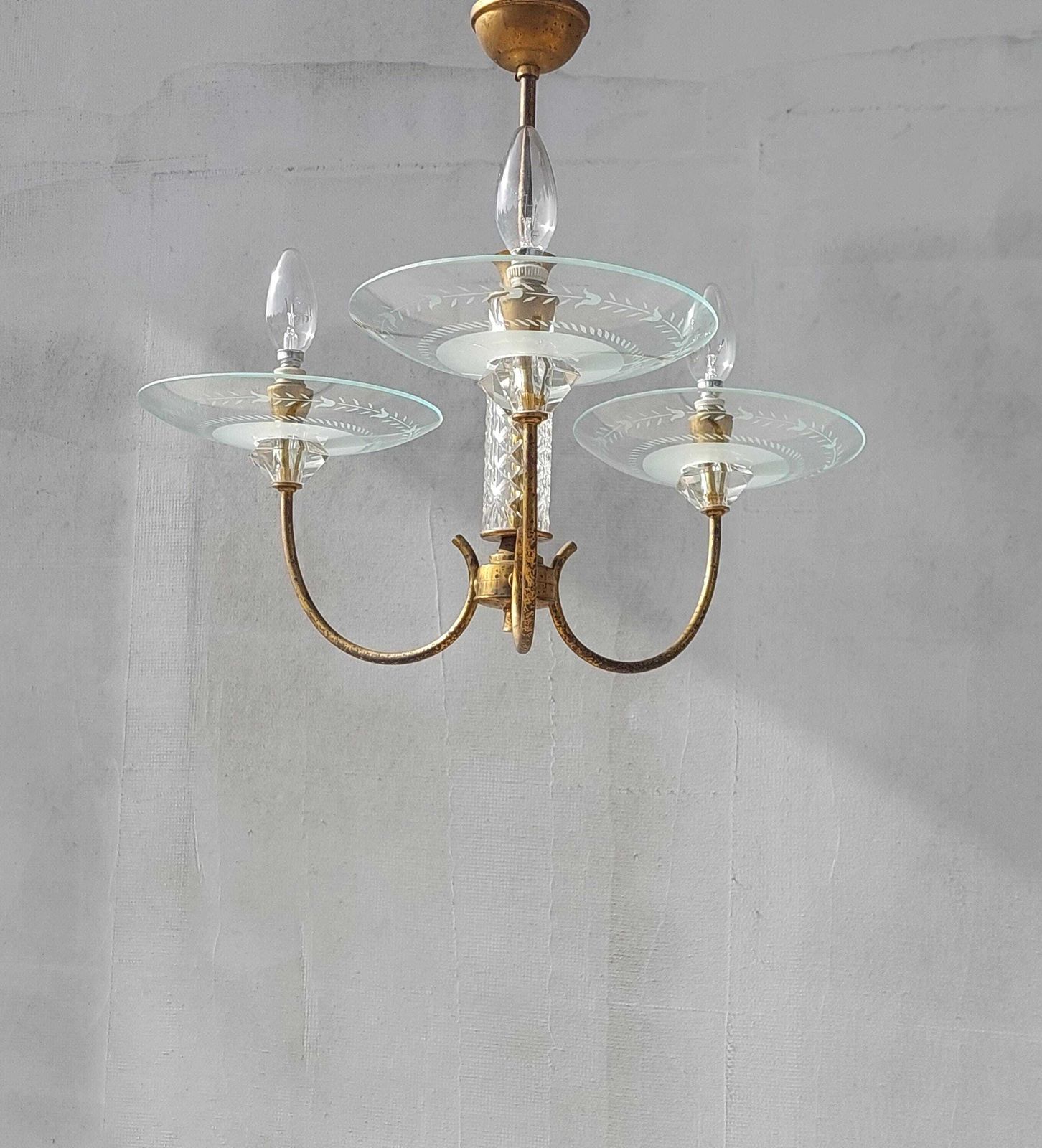 Ceiling Light Attributed To Pietro Chiesa For Fontana Arte, Vintage Chandelier, Fontana Arte, Pietro Chiesa, Art Deco, Italy, 1940s photo Lighting