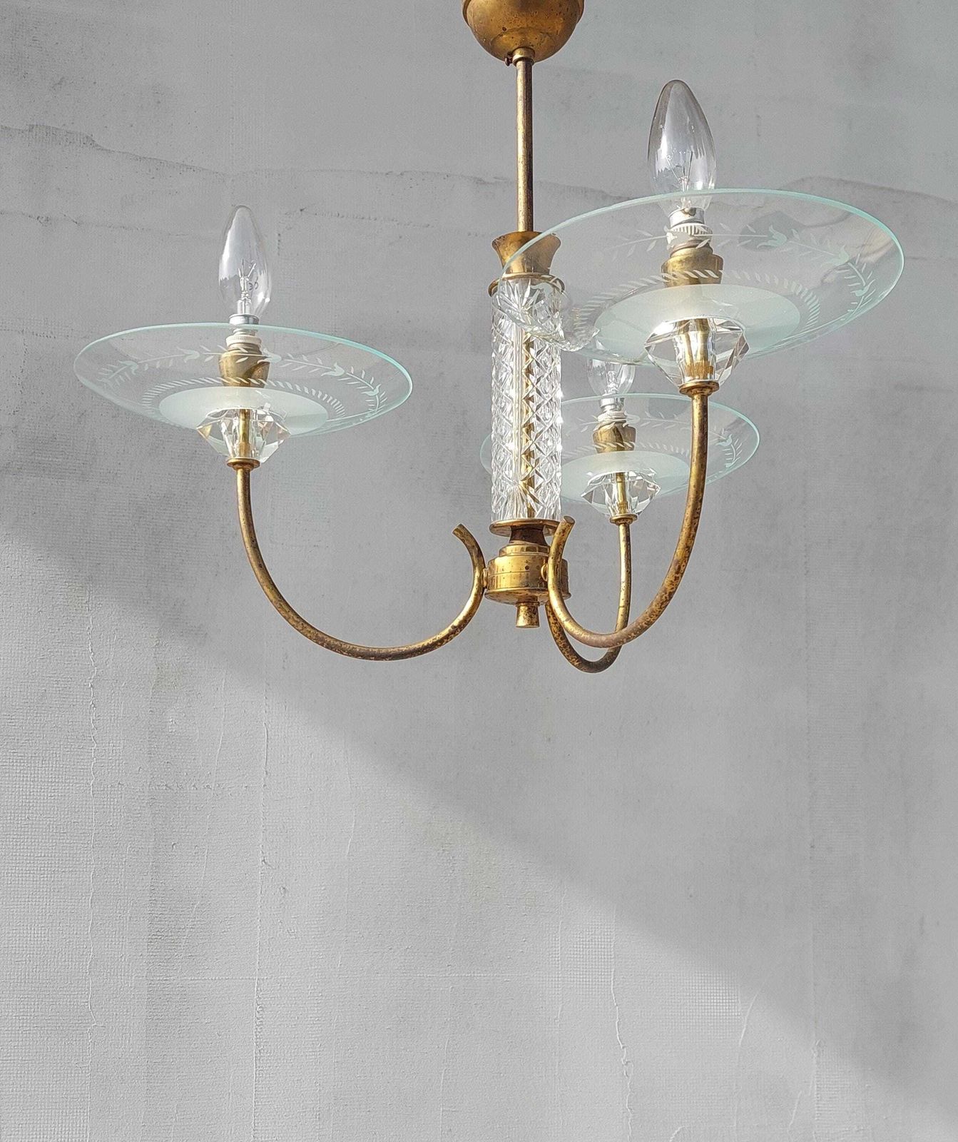 Ceiling Light Attributed To Pietro Chiesa For Fontana Arte, Vintage Chandelier, Fontana Arte, Pietro Chiesa, Art Deco, Italy, 1940s photo vinterior