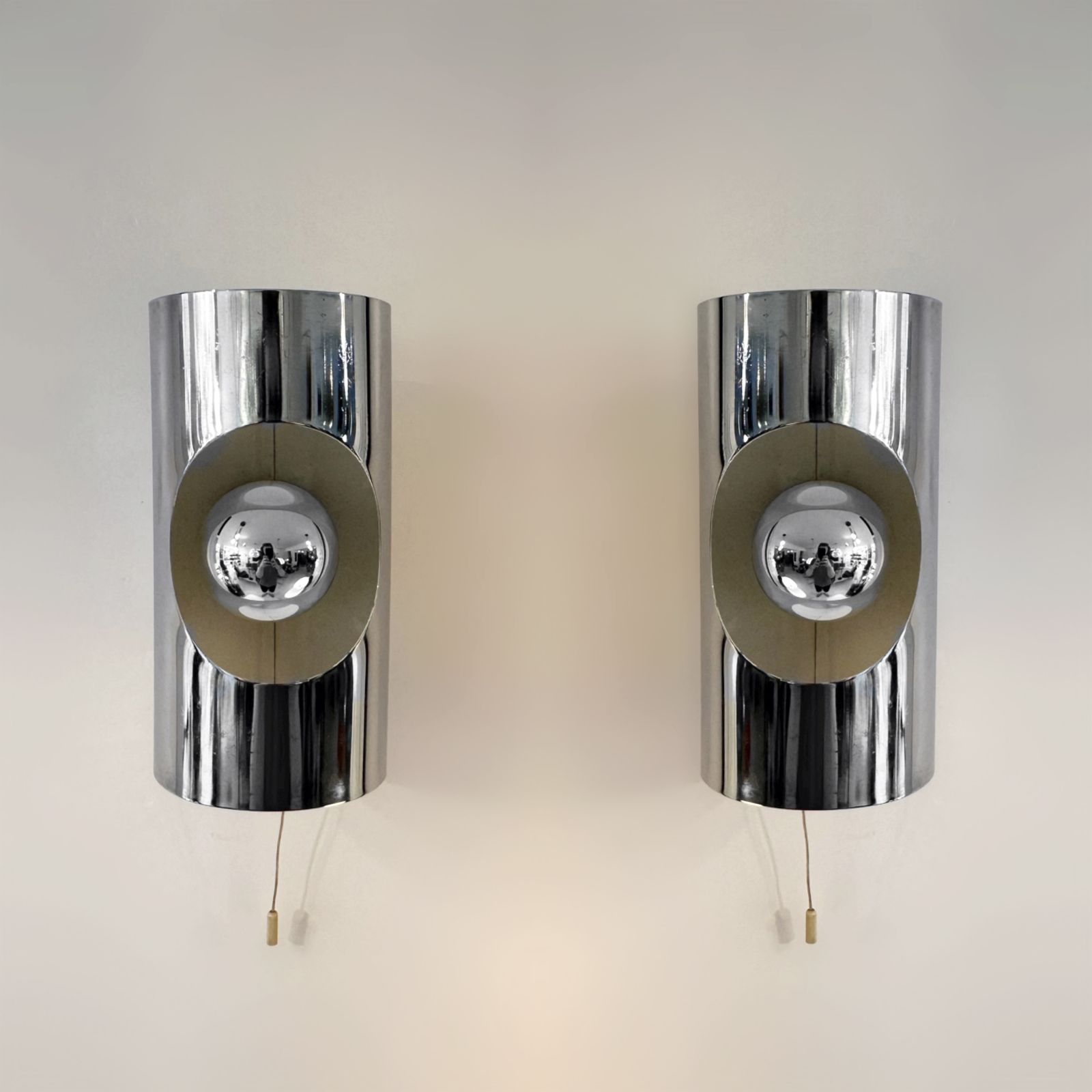 Pair Of Chrome Wall Lights By Philippe Rogier For Prova Denmark, 1970