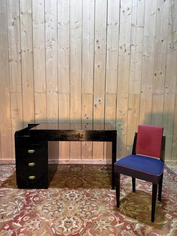 Bureau Laqué Noir De Style Art Déco Et Sa Chaise