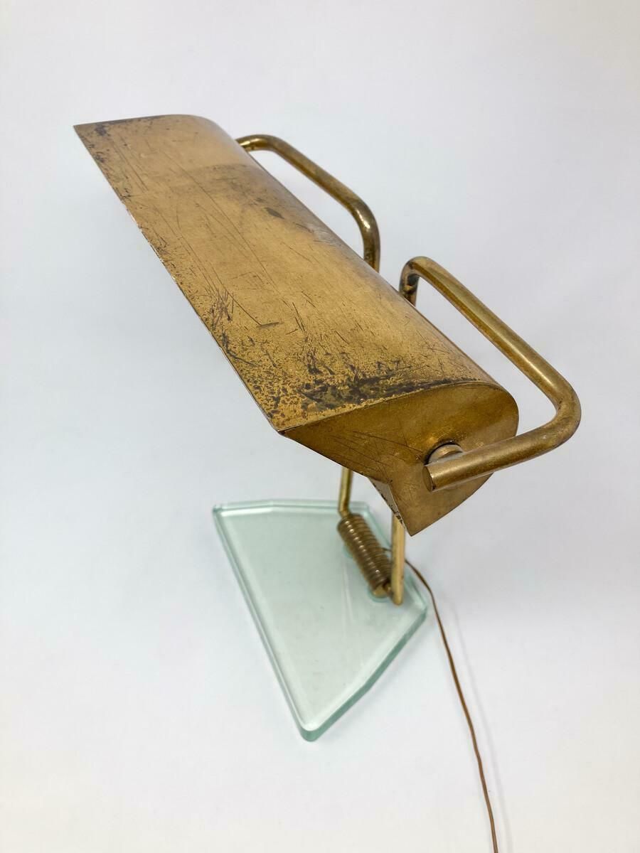 Mid Century Modern Glass & Brass Table Lamp Attributed To Pietro Chiesa, 1950s photo for sale