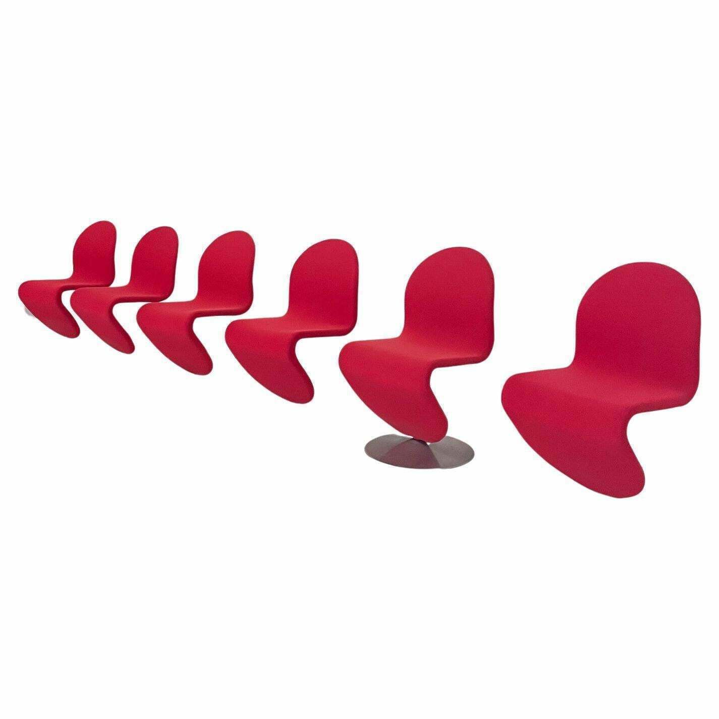 Mid Century Modern Set Of 6 Red System 123 Chairs By Verner Panton, Denmark,1973