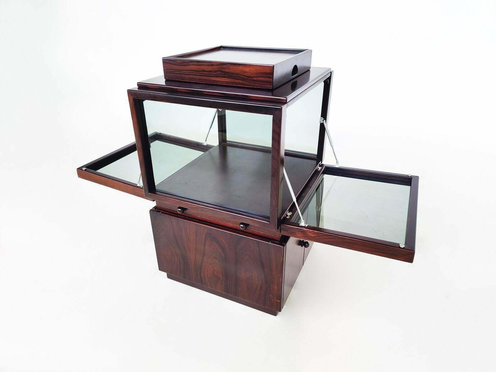 Mid Century Wooden Bar Cabinet On Wheels By Gianfranco Frattini For Bernini photo for sale
