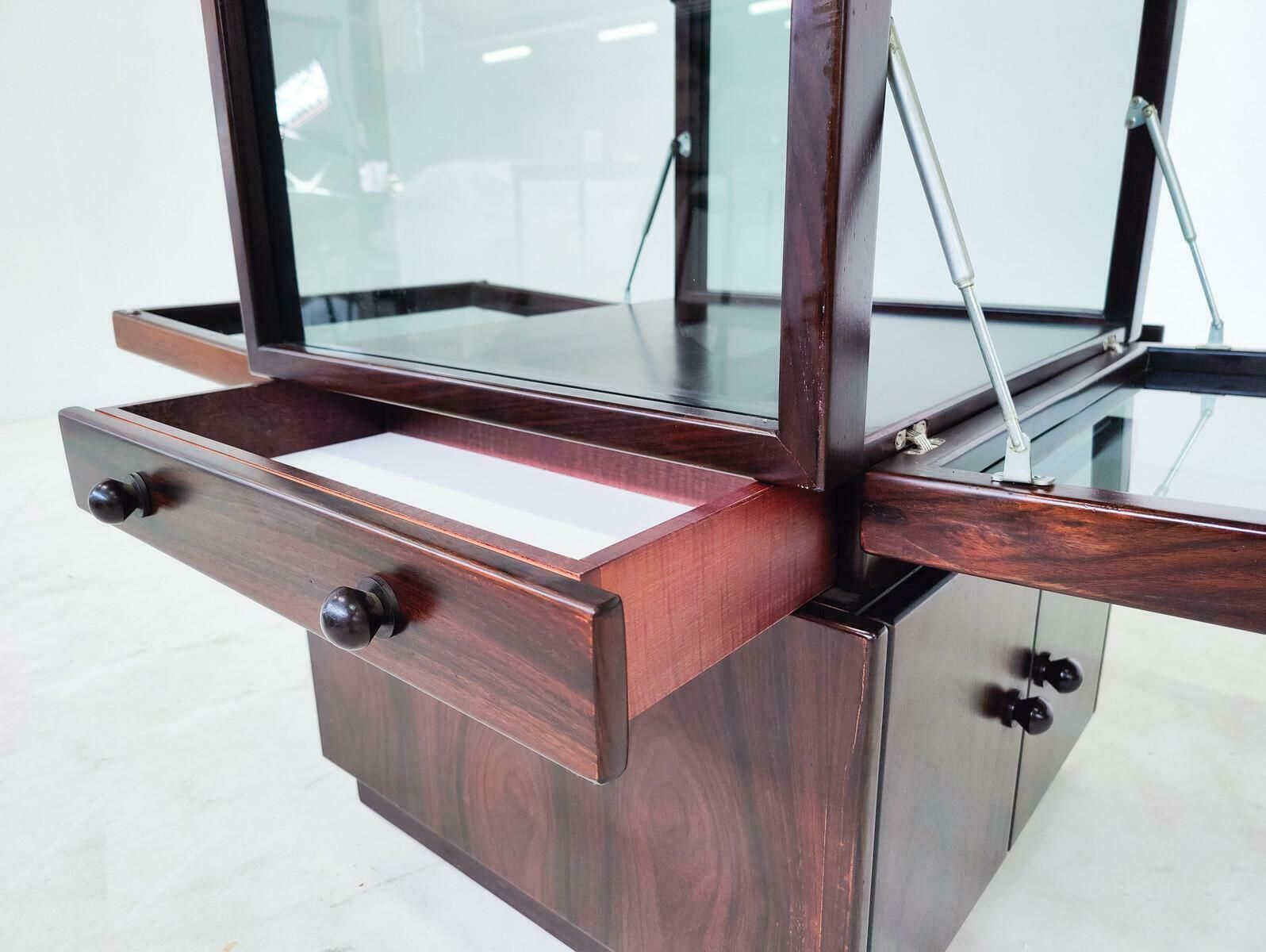 Mid Century Wooden Bar Cabinet On Wheels By Gianfranco Frattini For Bernini photo vintage