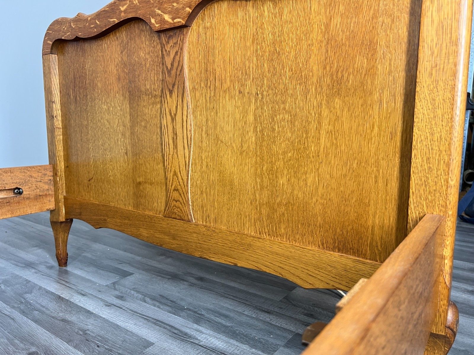 photo for sale Bed Frame Vintage French Louis XVI Style Oak Single Carved Panel Lot 4083