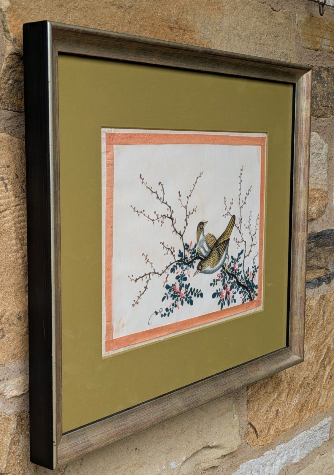 Antique Chinese Watercolour Painting Birds Among Branches photo for sale
