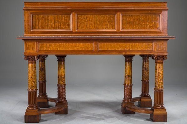 Wilhelmine Secretary In Walnut & Exotic Veneer With Leather Top photo for sale