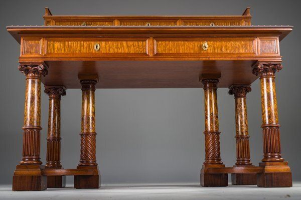 Wilhelmine Secretary In Walnut & Exotic Veneer With Leather Top photo vinterior