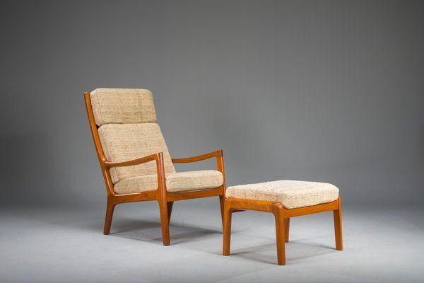 Set Of Senator Highback Armchair & Ottoman In Teak By Ole Wanscher For Poul Jeppesen Collectors, Cado, 1960s