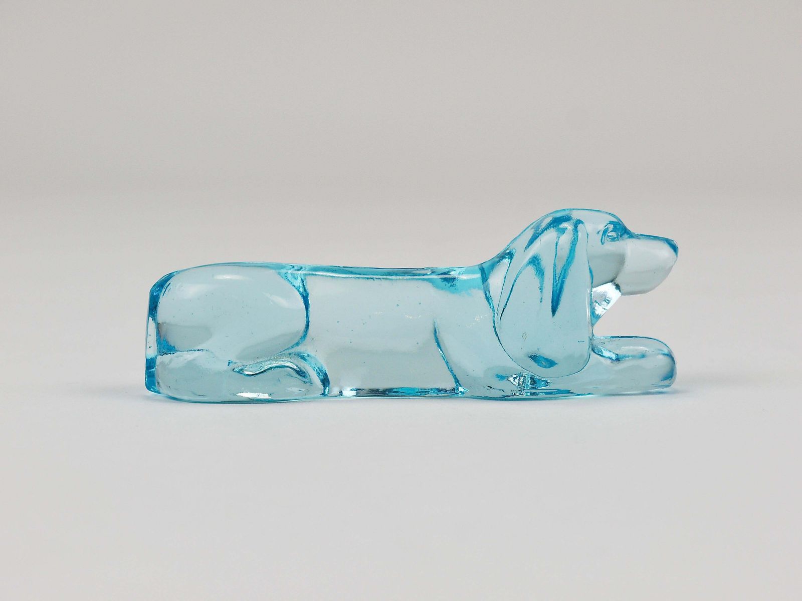 6 French Art Deco Dachshund Basset Hound Knife Rests, Light Blue Glass, 1930s photo Home Decor