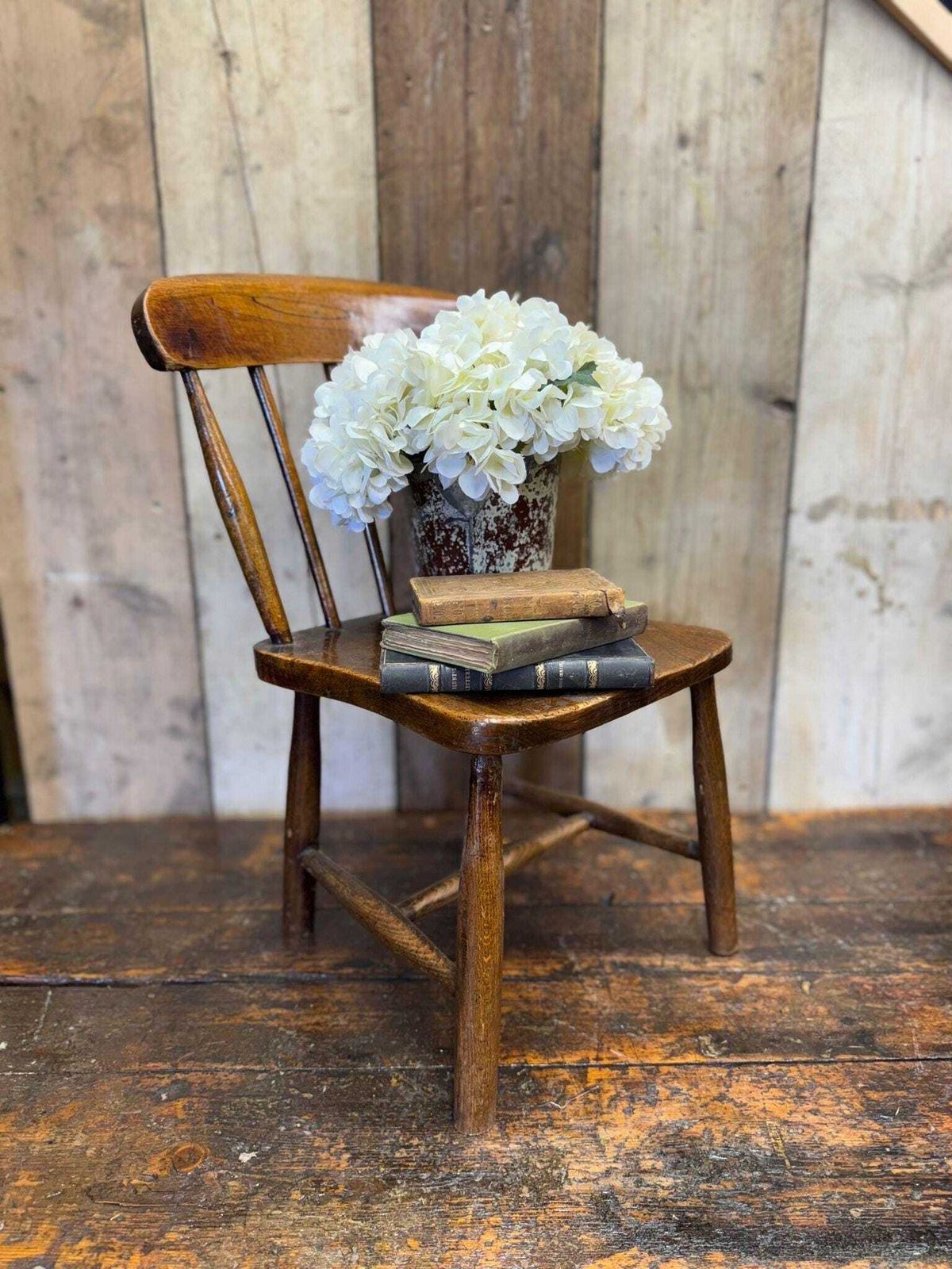 Antique Child’s Chair With Elm Seat – Nursery Book Display Plant Stand Chair B