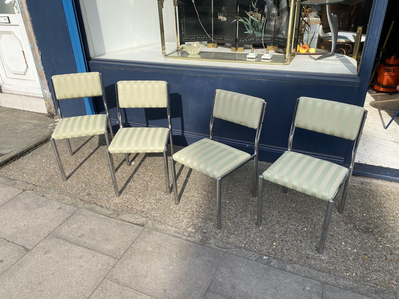 4 X Chrome Striped Dining Chairs 1970s Hollywood Regency Table Italian photo vinterior