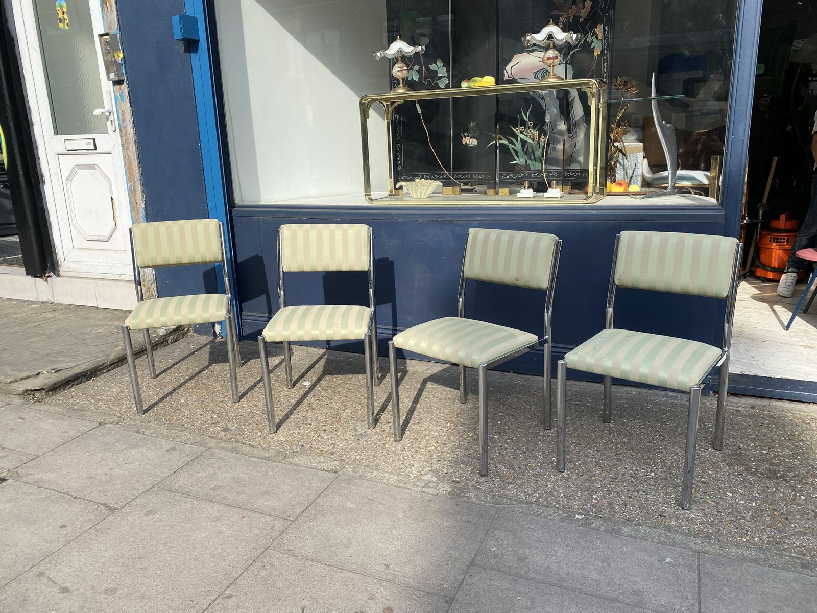 4 X Chrome Striped Dining Chairs 1970s Hollywood Regency Table Italian