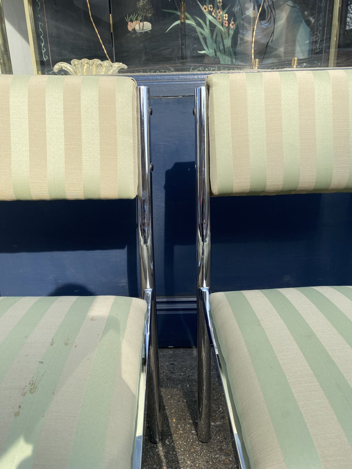 photo vintage 4 X Chrome Striped Dining Chairs 1970s Hollywood Regency Table Italian