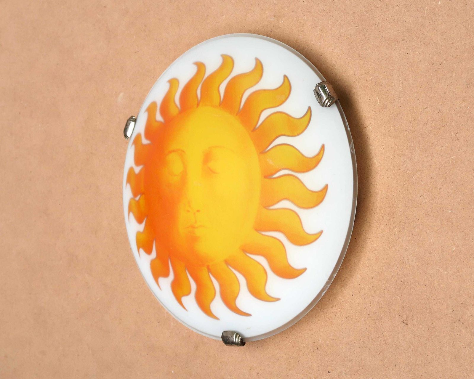 Wall Glass Sconce Or Ceiling Lighting: Yellow Orange Sunface, 1980s / Lamp, Piero Fornasetti Style, Massive photo furniture