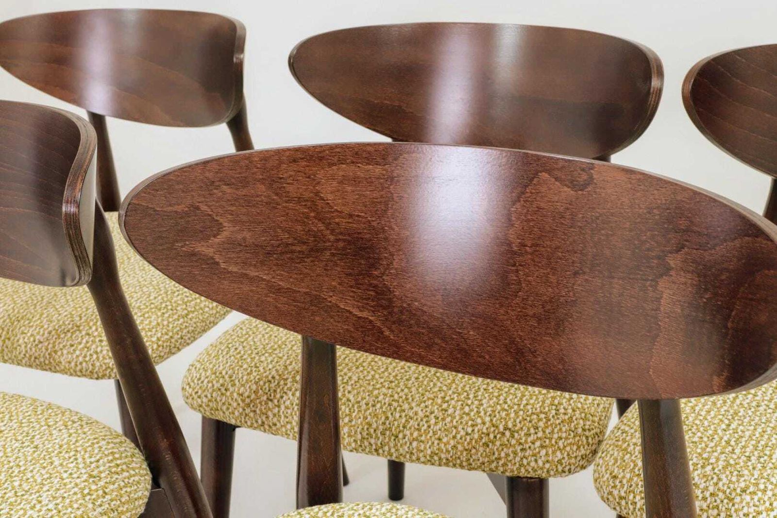 Set Of 6 Dining Chairs, Light Beech Wood, Green Pattern Fabric, Modern Design photo vinterior