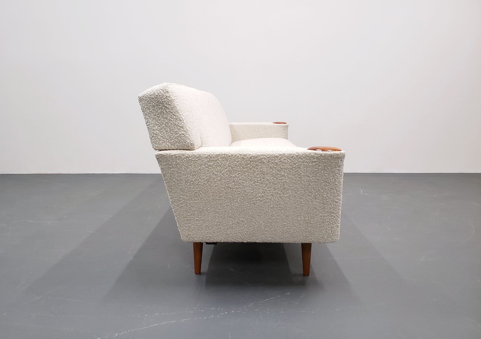 Mid Century Danish Sofa In Premium Ivory Boucle photo furniture