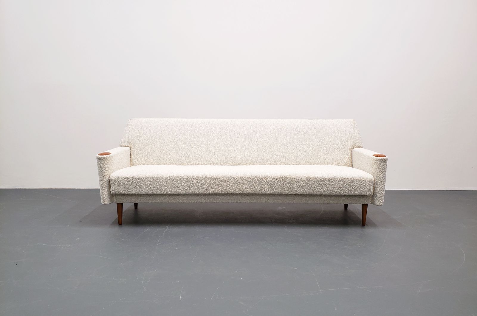 Mid Century Danish Sofa In Premium Ivory Boucle