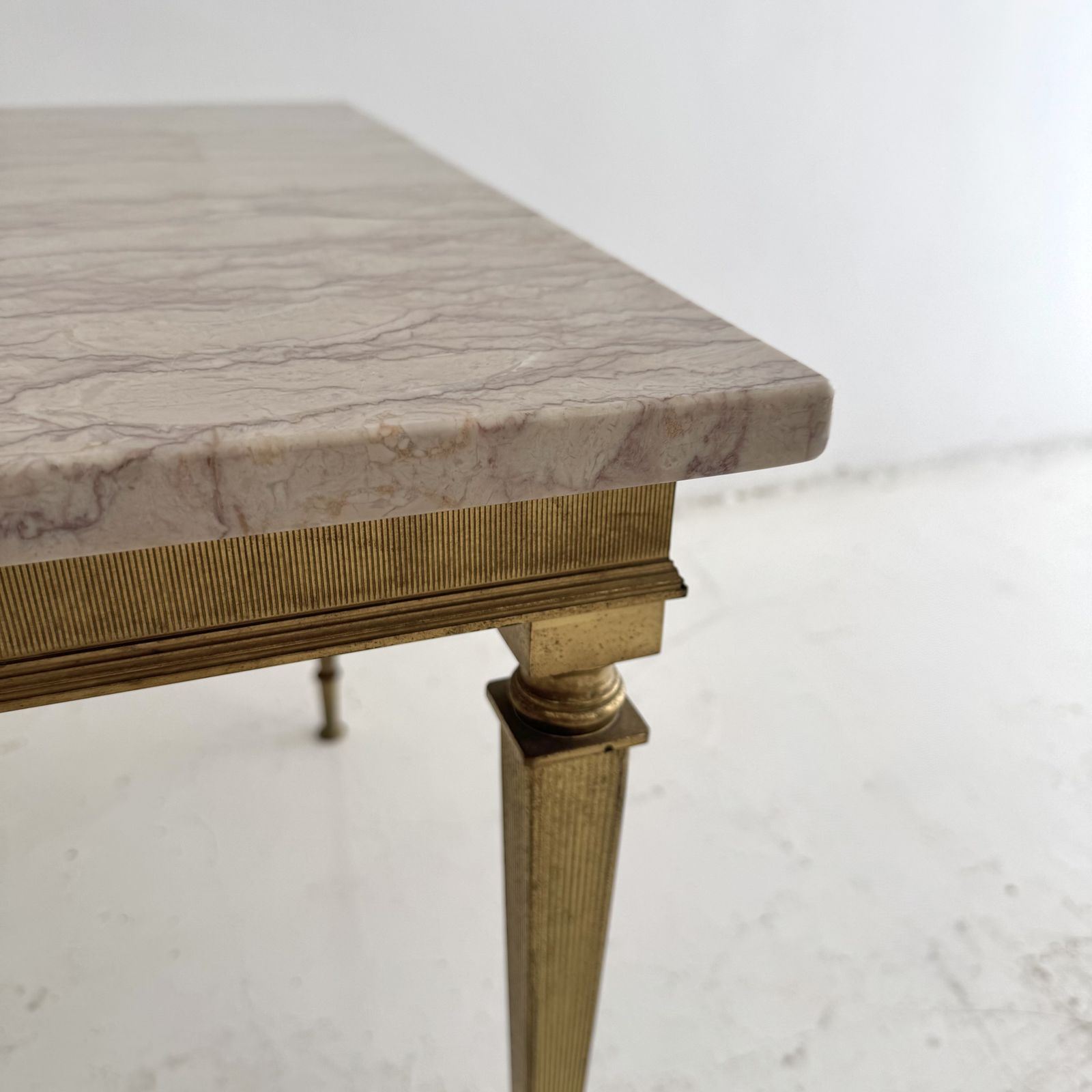 photo furniture 1950s Maison French Gilt Metal And Marble Vintage Side Table