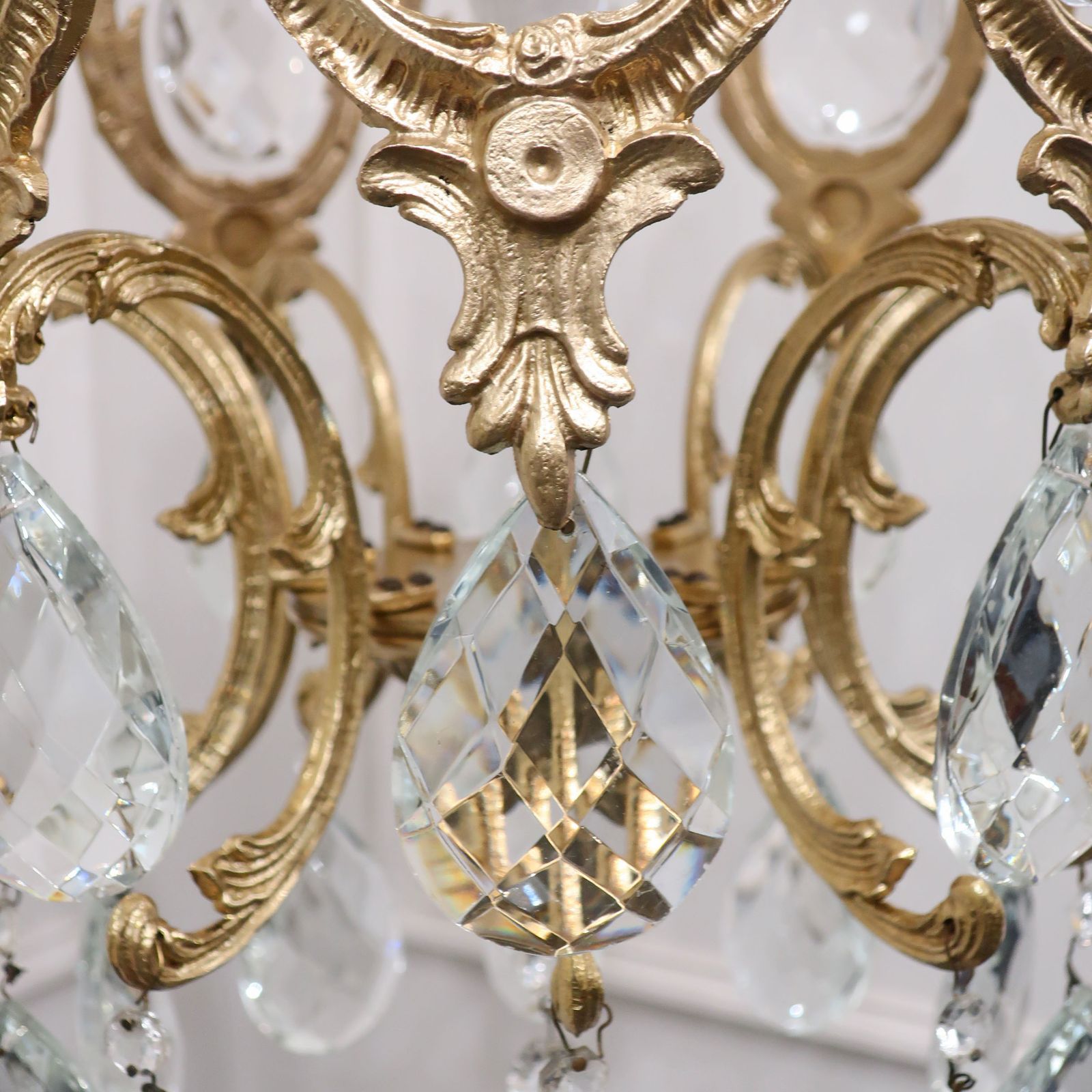 French Mid Century Brass & Faceted Glass Chandelier photo Lighting