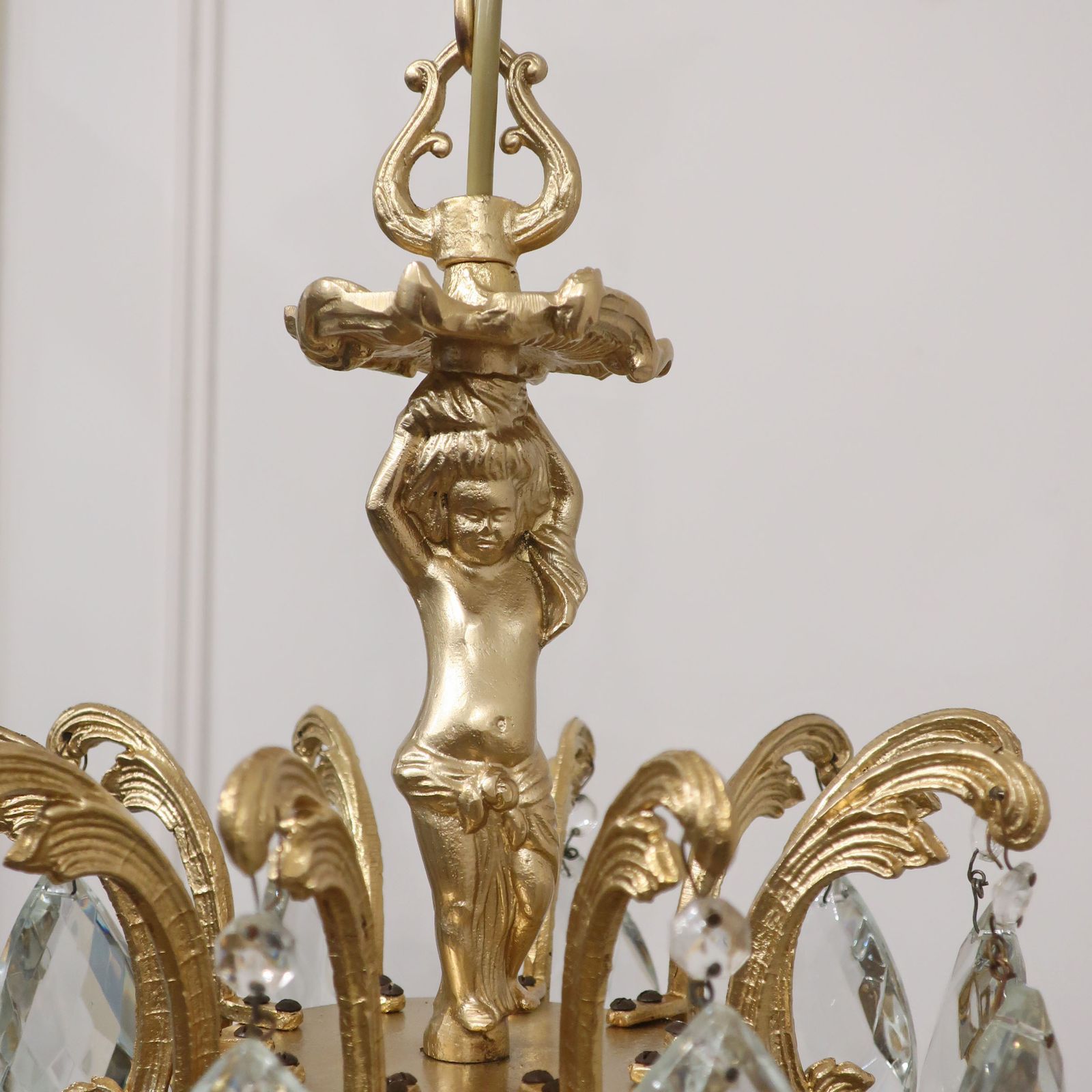 French Mid Century Brass & Faceted Glass Chandelier photo buy