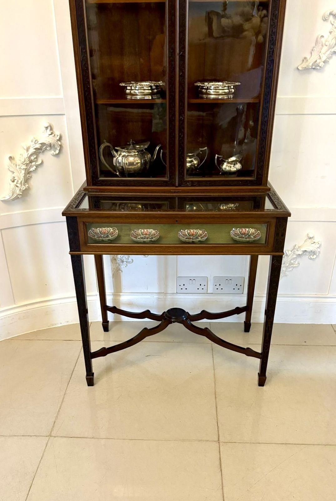 Antique 19th Century Quality Carved Mahogany Bijouterie Display Cabinet photo 2985.0