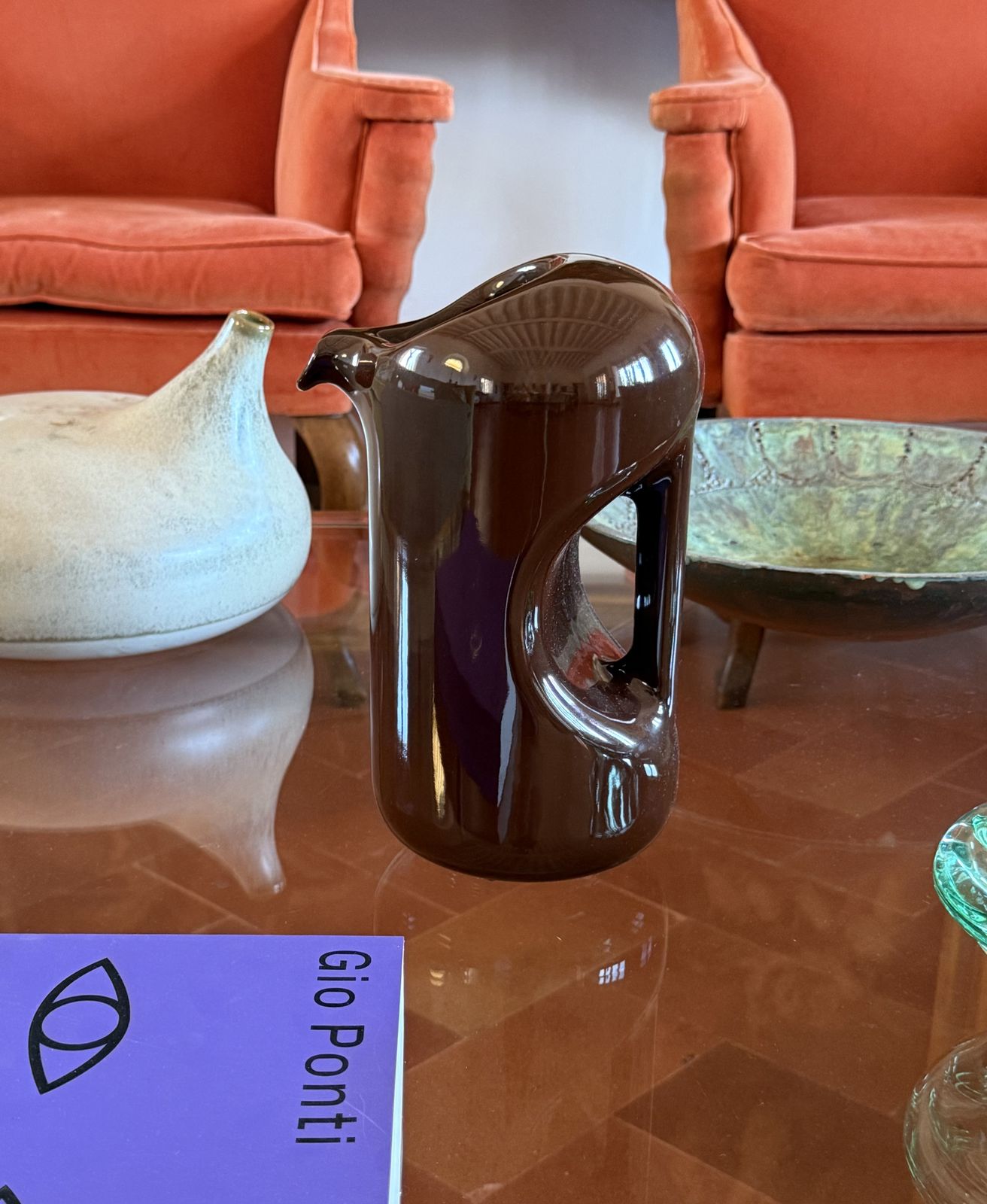 photo vintage Mid Century Modern Brown Ceramic Vase / Jug, Il Picchio Italy 1970s