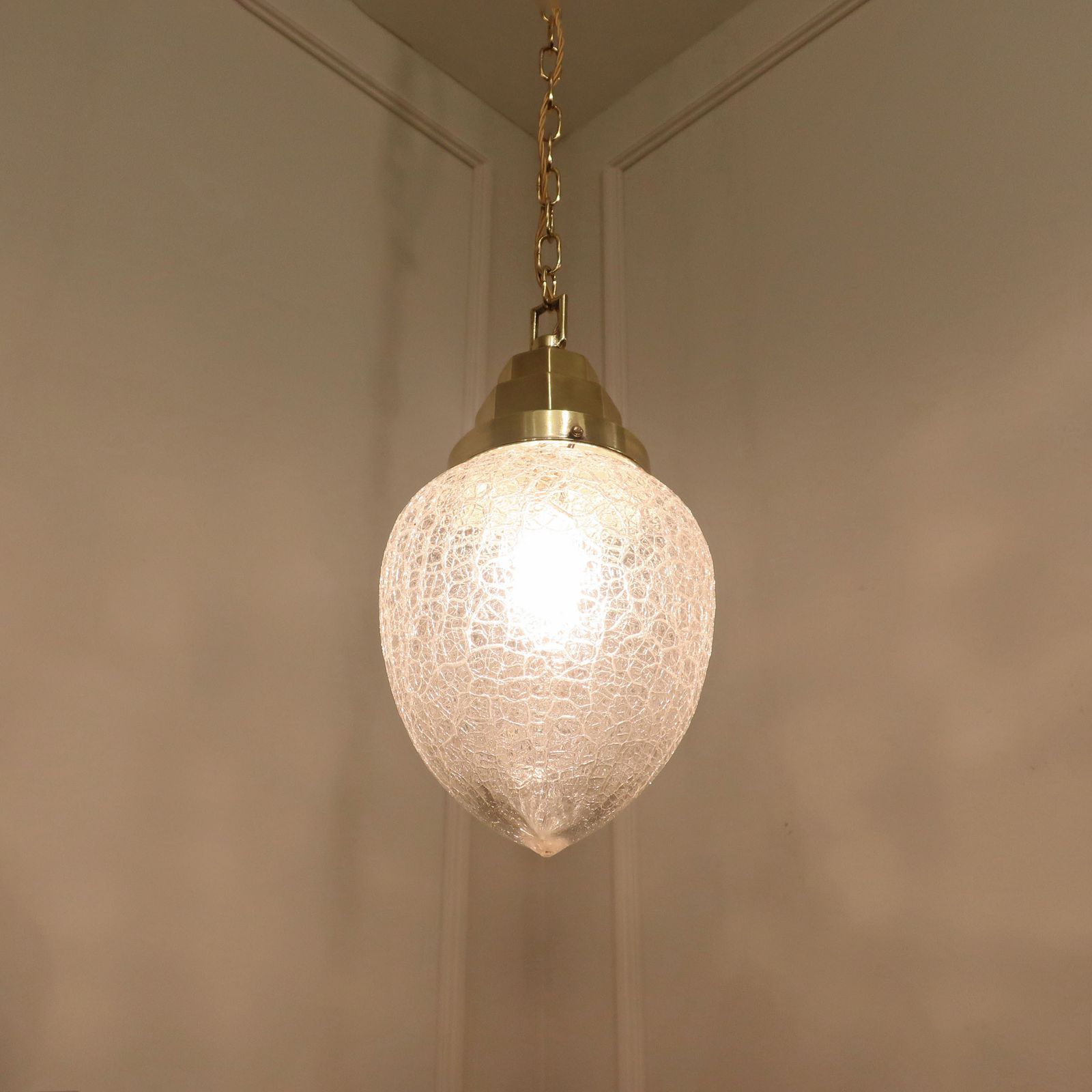 Art Deco Crackle Glass Pendant Light photo for sale