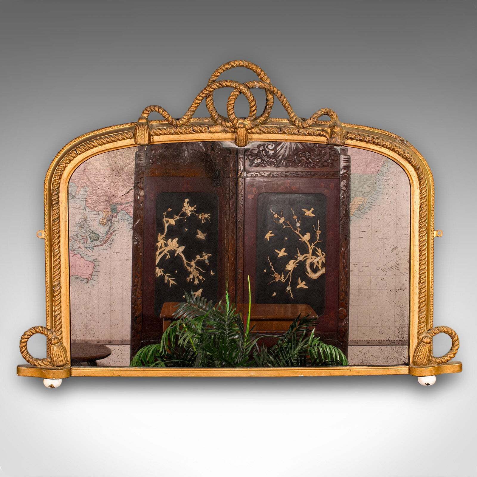 Large Antique Overmantle Mirror, English, Giltwood, Nautical Taste, Victorian photo furniture