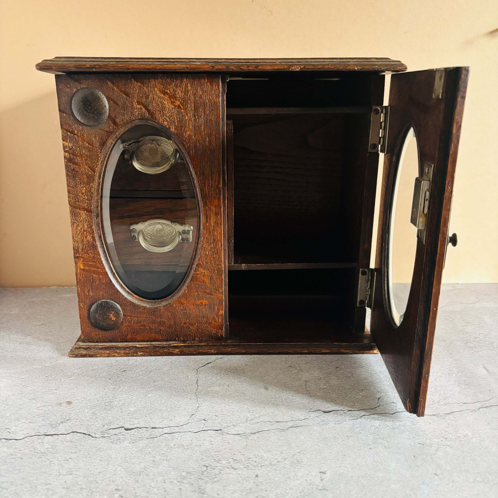 Arts & Crafts Oak Smokers Display Cabinet photo for sale