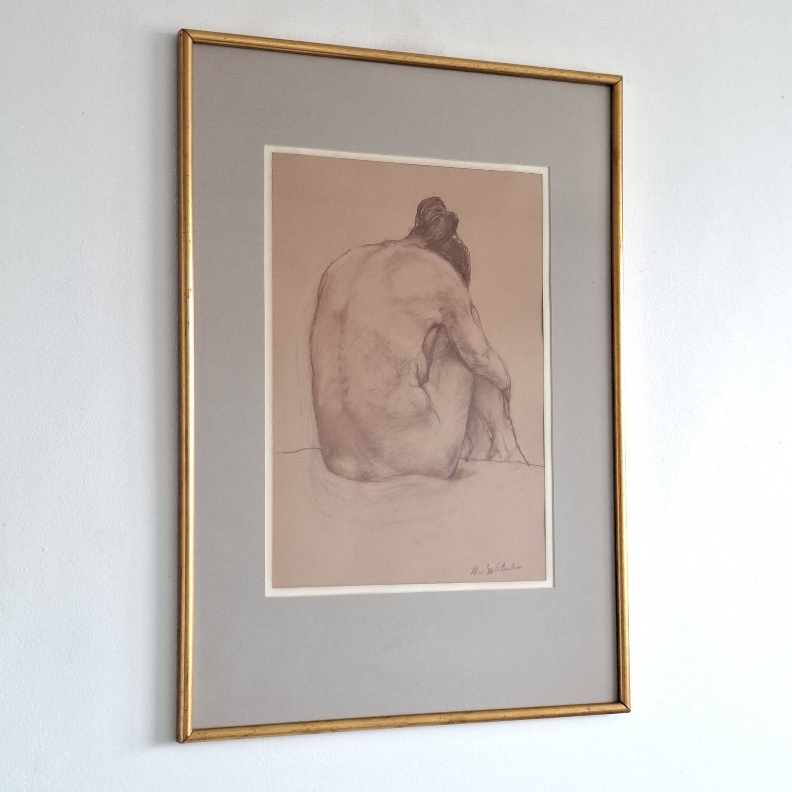 Bohuslav Barlow Original Pastel Sitting Nude Portrait Signed Framed 1988