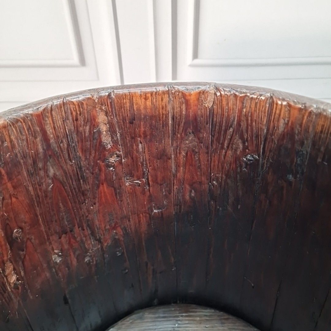 photo buy Antique Solid Wood Butter Barrel Plant Stick Umbrella Stand Chinese Baby Warmer