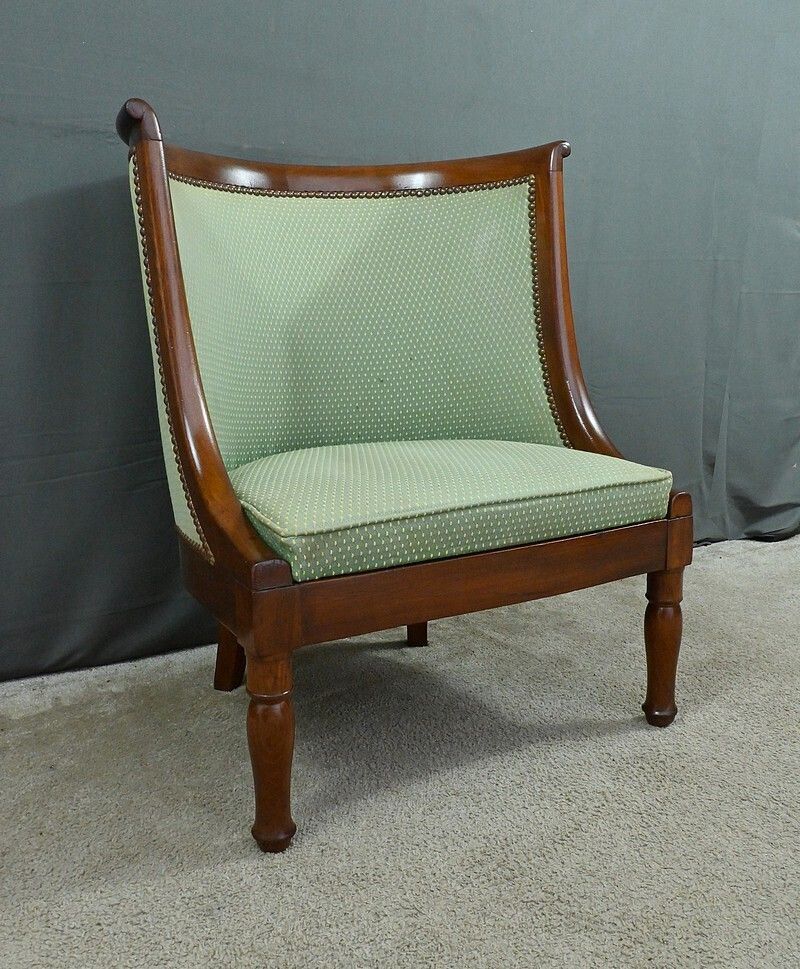 photo furniture Mahogany Gondola Fireside Chair, Empire Style – 19th Century