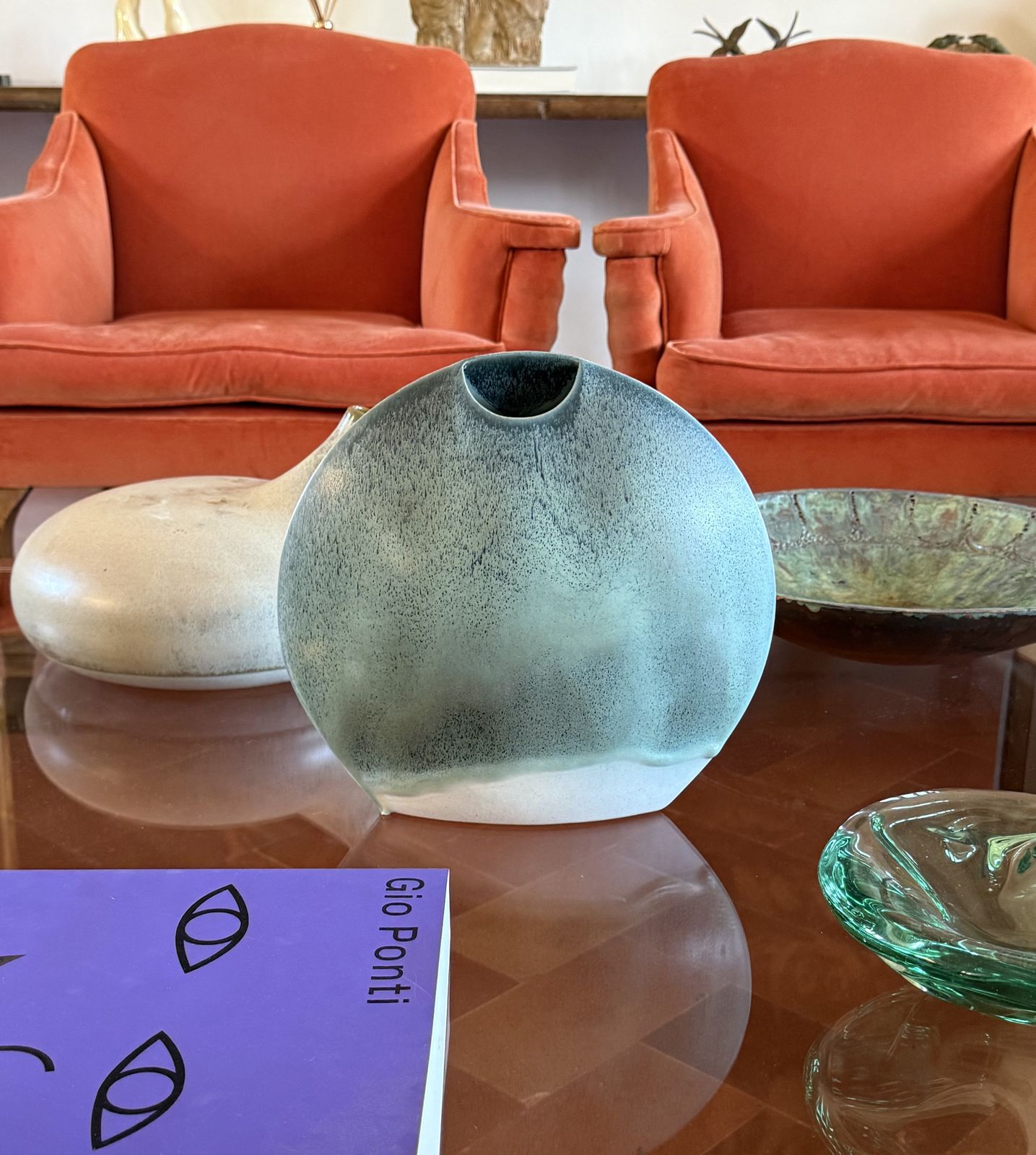 Mid Century Modern Blue Ceramic Solifleur Vase, France 1970 photo furniture