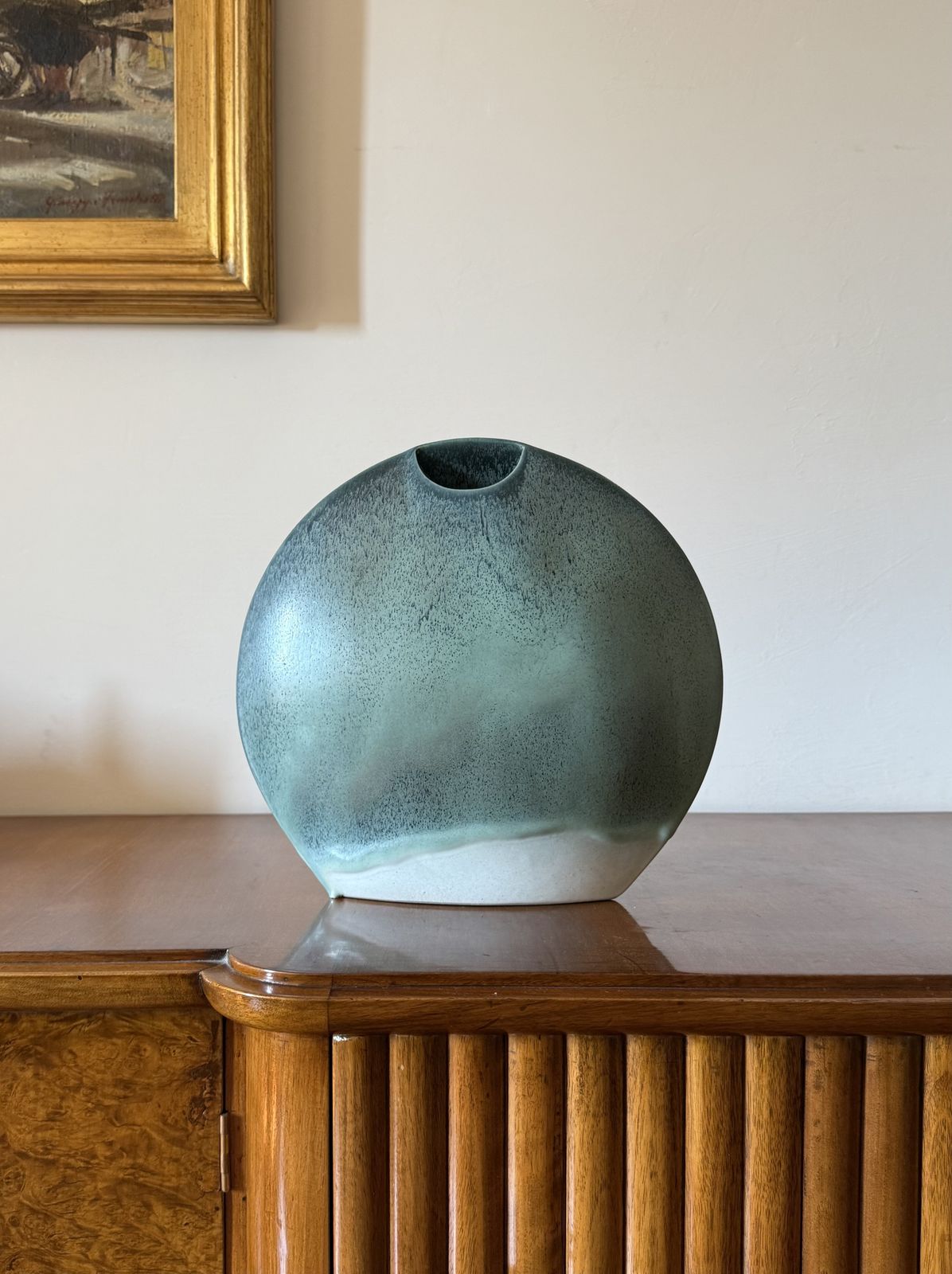 Mid Century Modern Blue Ceramic Solifleur Vase, France 1970 photo buy