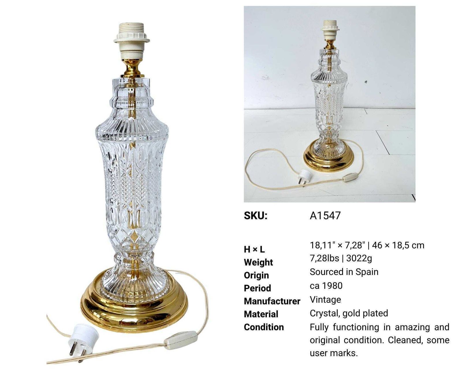 Vintage Ananaslamp | Kristal Met Goud | 18 Inch photo for sale